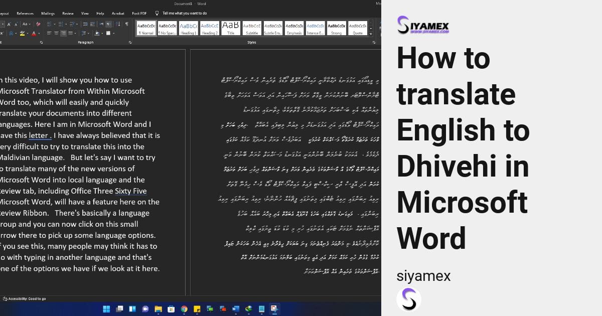 How to translate English to Dhivehi in Microsoft Word SIYAMEX