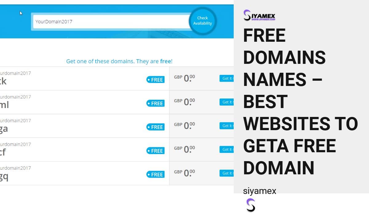 FREE DOMAINS NAMES – BEST WEBSITES TO GET A FREE DOMAIN - SIYAMEX